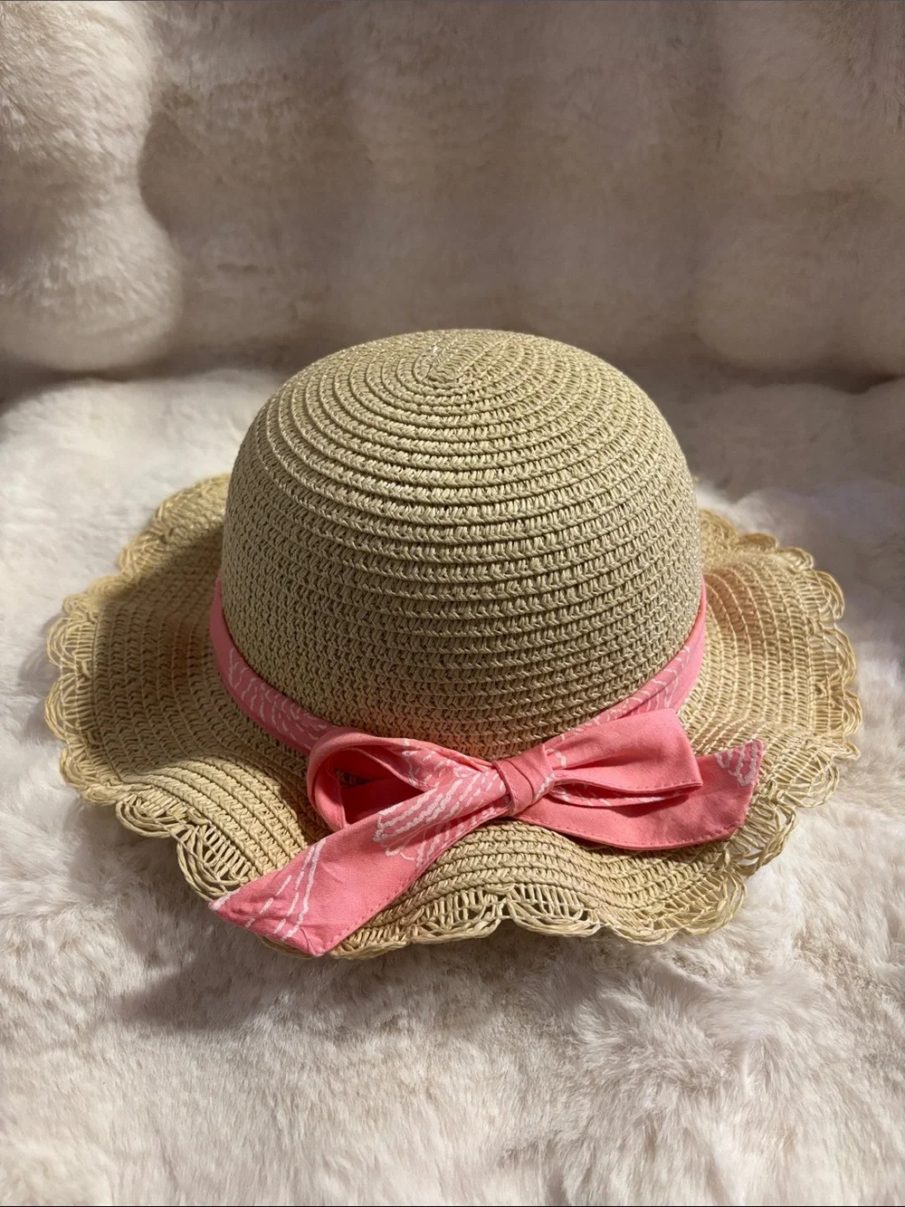 Kids girls Straw Sun Hat with Pink Bow